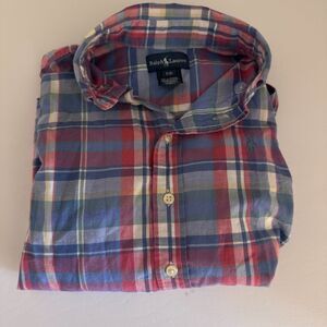 Boys Ralph Lauren Blue/Red/Yellow Plaid Button Down Shirt Size S (8) EUC